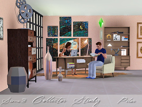 Sims 3 — Collector Study by Pilar — Mix of styles, current furniture, a vintage note and an exotic touch