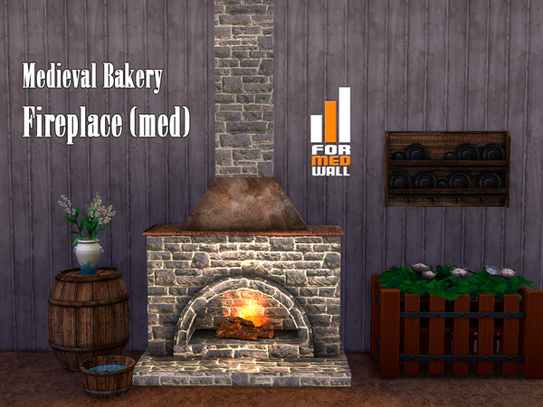 Sims 4 — Medieval Bakery Fireplace (med) by Kiolometro — Stone objects with natural wood straight from medieval castle.