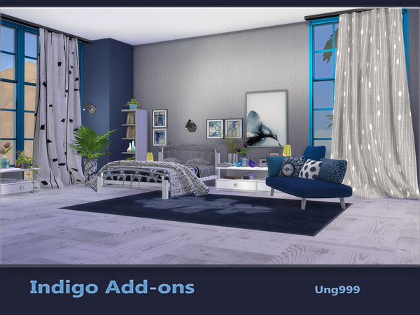 Sims 4 — Indigo Add-Ons by ung999 — Decor items for Indigo Bedroom set. Objects in this set: Blanket Blanket recolor