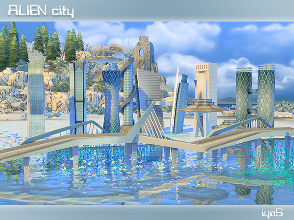 Sims 4 — Alien City by soloriya — Inspired by the most beautiful buildings of this world. The set includes 8 buildings,