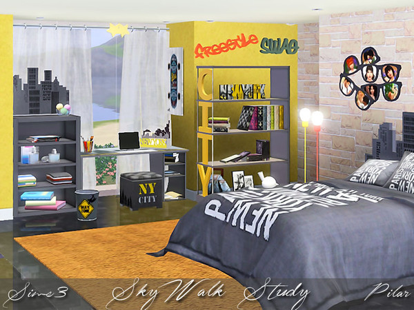 Sims 3 — SkyWalk Study by Pilar — Bedroom for youth, inspired by urban art