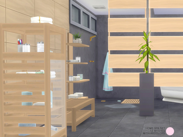 Sims 4 — Home Spa Set by DOT — Home Spa Set. 12 Contemporary Spa objects for the home. Robe Dresser for the bathroom