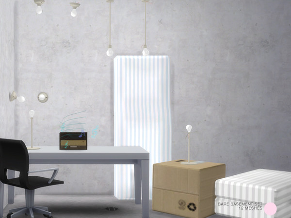 Sims 4 — Bare Basement Set by DOT — Bare Basement Set. 12 basic objects that includes bare bulb lamps for the no frill