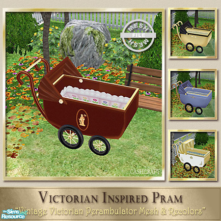 Sims 2 — Victorian Inspired Pram  Dark Brown Mesh by Cashcraft — A vintage Victorian pram/stroller (cloned from Maxis'