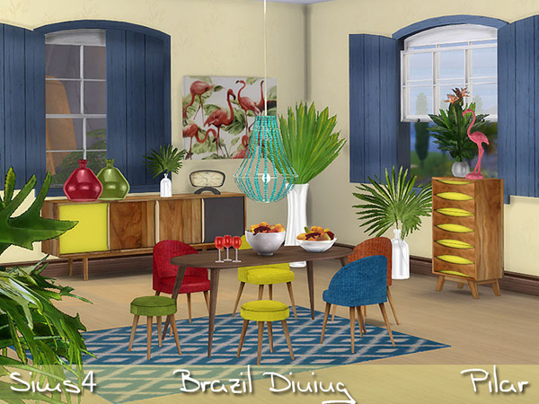 Sims 4 — Brazil Dining by Pilar — Vibrant colors and exotic woods