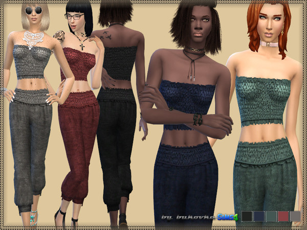 Sims 4 — Set Elastic by bukovka — Set clothing includes: Velour pants with elastic waist and elastic top band. Designed