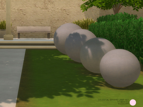 Sims 4 — Celestial Sphere Lamp Set by DOT — 10 Contemporary Sphere lights for the garden, with 4 color options. Lighting