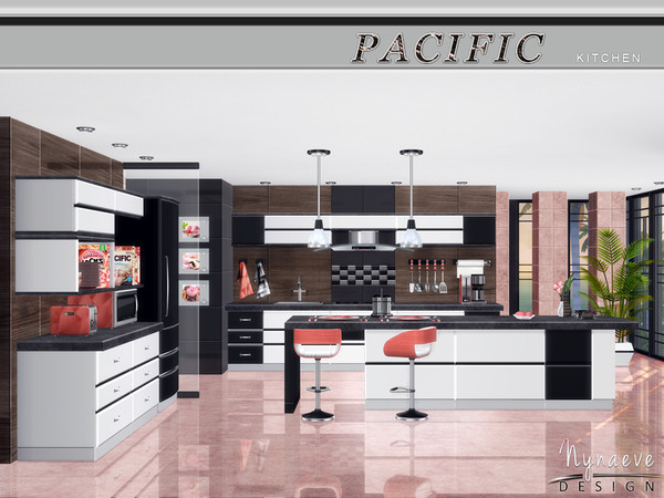 Sims 4 — Pacific Heights Kitchen by NynaeveDesign — Ample natural light and a splash of pink adds interest to the