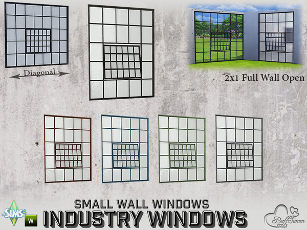 Sims 4 — Industry Windows Small Wall 2x1 Full Open by BuffSumm — Part of the *Build Industry Set* Created by BuffSumm @