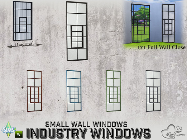 Sims 4 — Industry Windows Small Wall 1x1 Full Close by BuffSumm — Part of the *Build Industry Set* Created by BuffSumm @