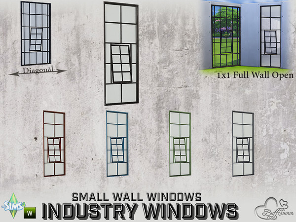 Sims 4 — Industry Windows Small Wall 1x1 Full Open by BuffSumm — Part of the *Build Industry Set* Created by BuffSumm @