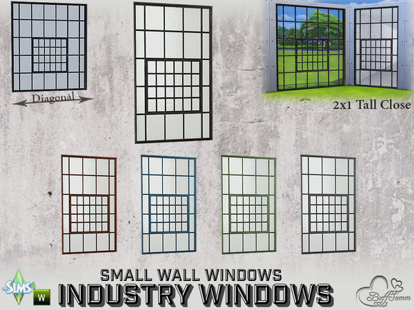 Sims 4 — Industry Windows Small Wall 2x1 Tall Close by BuffSumm — Part of the *Build Industry Set* Created by BuffSumm @