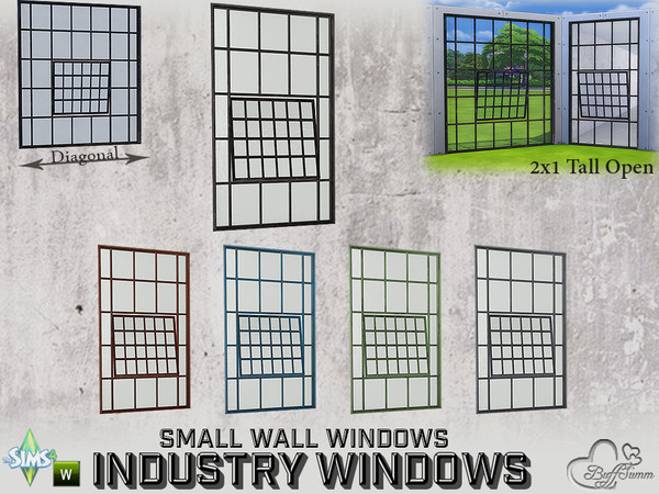Sims 4 — Industry Windows Small Wall 2x1 Tall Open by BuffSumm — Part of the *Build Industry Set* Created by BuffSumm @