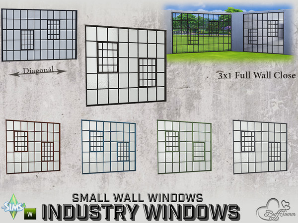 Sims 4 — Industry Windows Small Wall 3x1 Full Close by BuffSumm — Part of the *Build Industry Set* Created by BuffSumm @