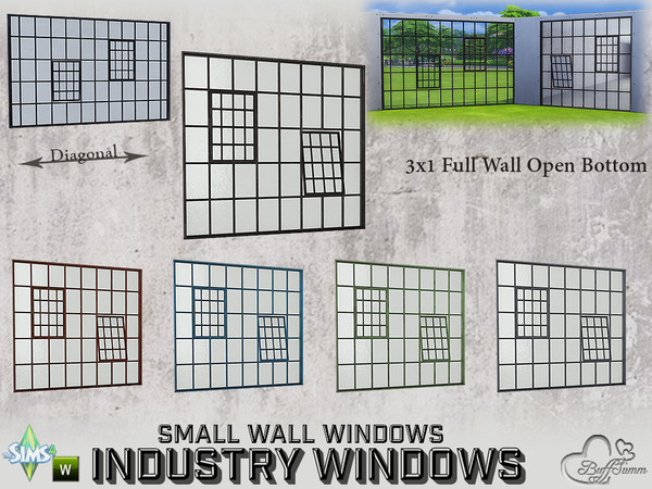 Sims 4 — Industry Windows Small Wall 3x1 Full Open Bottom by BuffSumm — Part of the *Build Industry Set* Created by
