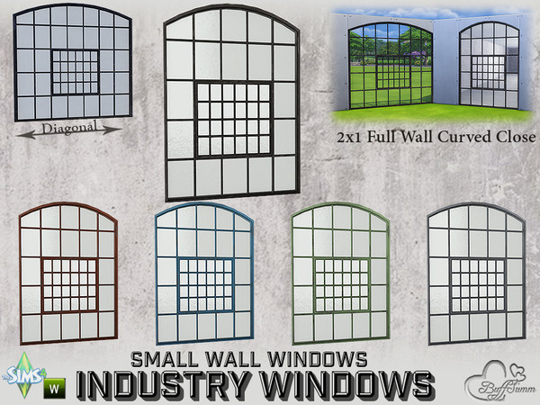 Sims 4 — Industry Windows Small Wall 2x1 Full Curved Close by BuffSumm — Part of the *Build Industry Set* Created by