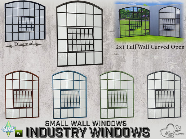 Sims 4 — Industry Windows Small Wall 2x1 Full Curved Open by BuffSumm — Part of the *Build Industry Set* Created by