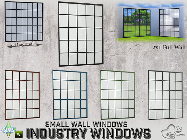 Sims 4 — Industry Windows Small Wall 2x1 Full by BuffSumm — Part of the *Build Industry Set* Created by BuffSumm @ TSR