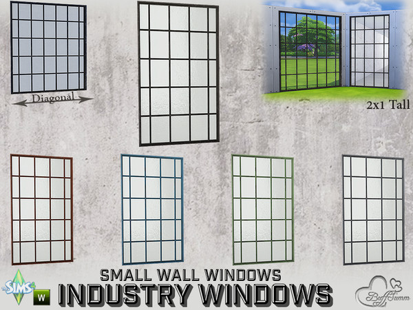 Sims 4 — Industry Windows Small Wall 2x1 Tall by BuffSumm — Part of the *Build Industry Set* Created by BuffSumm @ TSR