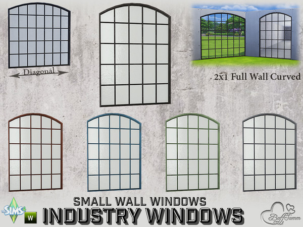 Sims 4 — Industry Windows Small Wall 2x1 Full Curved by BuffSumm — Part of the *Build Industry Set* Created by BuffSumm @