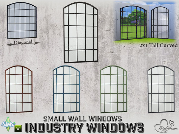 Sims 4 — Industry Windows Small Wall 2x1 Tall Curved by BuffSumm — Part of the *Build Industry Set* Created by BuffSumm @