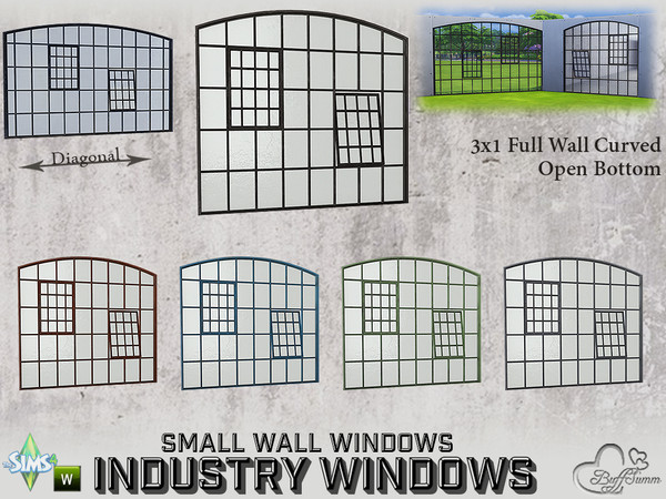 Sims 4 — Industry Windows Small Wall 3x1 Full Curved Open Bottom by BuffSumm — Part of the *Build Industry Set* Created