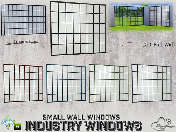 Sims 4 — Industry Windows Small Wall 3x1 Full by BuffSumm — Part of the *Build Industry Set* Created by BuffSumm @ TSR