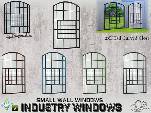 Sims 4 — Industry Windows Small Wall 2x1 Tall Curved Close by BuffSumm — Part of the *Build Industry Set* Created by