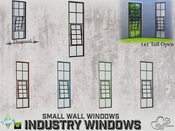 Sims 4 — Industry Windows Small Wall 1x1 Tall Open by BuffSumm — Part of the *Build Industry Set* Created by BuffSumm @