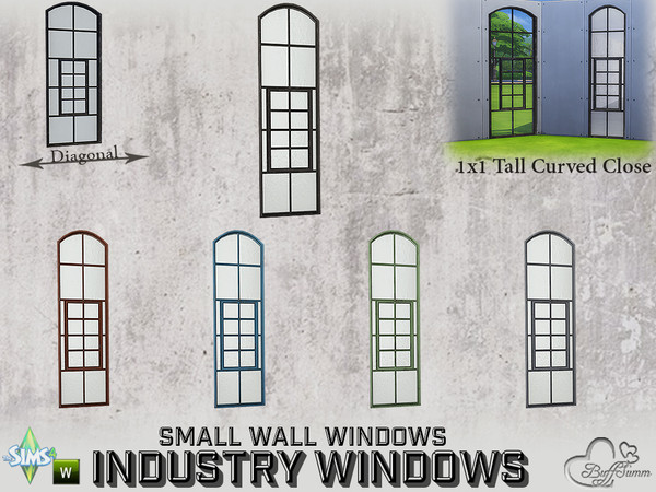 Sims 4 — Industry Windows Small Wall 1x1 Tall Curved Close by BuffSumm — Part of the *Build Industry Set* Created by