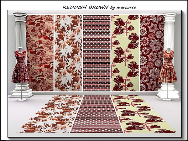 Sims 3 — Reddish-Brown_marcorse by marcorse — Five selected Fabric patterns in varying shades of red/brown. [if you don't