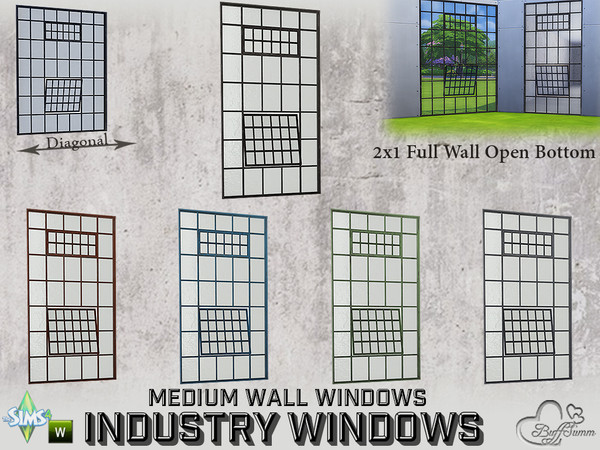 Sims 4 — Industry Windows Medium Wall 2x1 Full Open Bottom by BuffSumm — Part of the *Build Industry Set* Created by