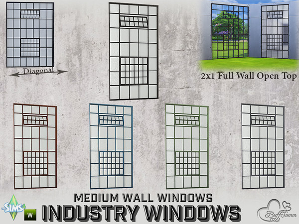 Sims 4 — Industry Windows Medium Wall 2x1 Full Open Top by BuffSumm — Part of the *Build Industry Set* Created by