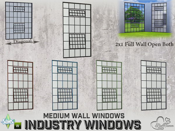Sims 4 — Industry Windows Medium Wall 2x1 Full Open Both by BuffSumm — Part of the *Build Industry Set* Created by