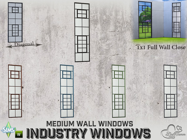 Sims 4 — Industry Windows Medium Wall 1x1 Full MW Close by BuffSumm — Part of the *Build Industry Set* Created by