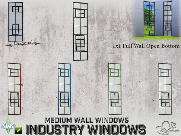 Sims 4 — Industry Windows Medium Wall 1x1 Full Open Bottom by BuffSumm — Part of the *Build Industry Set* Created by