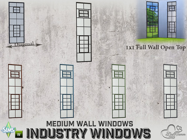 Sims 4 — Industry Windows Medium Wall 1x1 Full Open Top by BuffSumm — Part of the *Build Industry Set* Created by