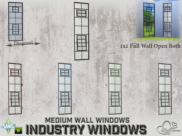 Sims 4 — Industry Windows Medium Wall 1x1 Full Open Both by BuffSumm — Part of the *Build Industry Set* Created by