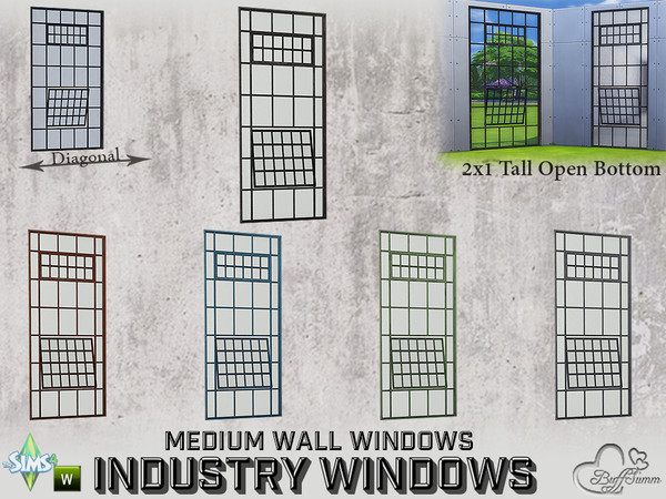 Sims 4 — Industry Windows Medium Wall 2x1 Tall Open Bottom by BuffSumm — Part of the *Build Industry Set* Created by