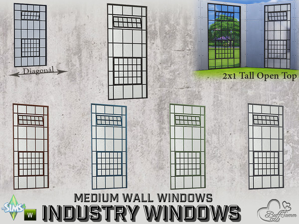 Sims 4 — Industry Windows Medium Wall 2x1 Tall Open Top by BuffSumm — Part of the *Build Industry Set* Created by