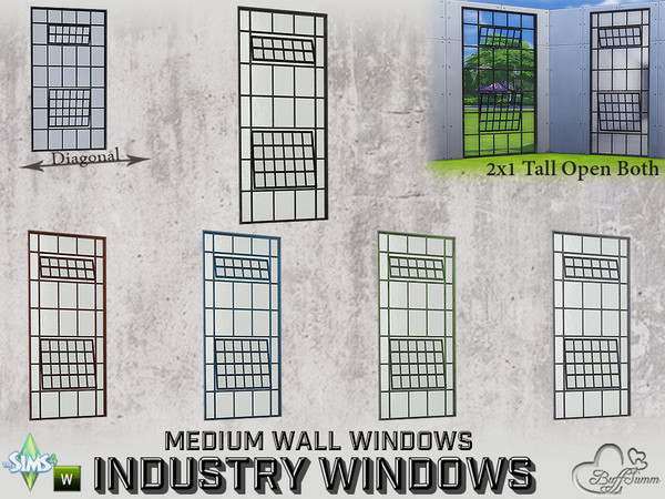 Sims 4 — Industry Windows Medium Wall 2x1 Tall Open Both by BuffSumm — Part of the *Build Industry Set* Created by