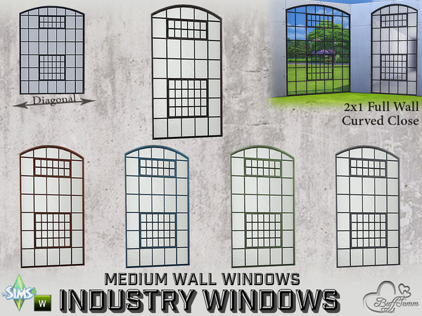 Sims 4 — Industry Windows Medium Wall 2x1 Full Curved Close by BuffSumm — Part of the *Build Industry Set* Created by