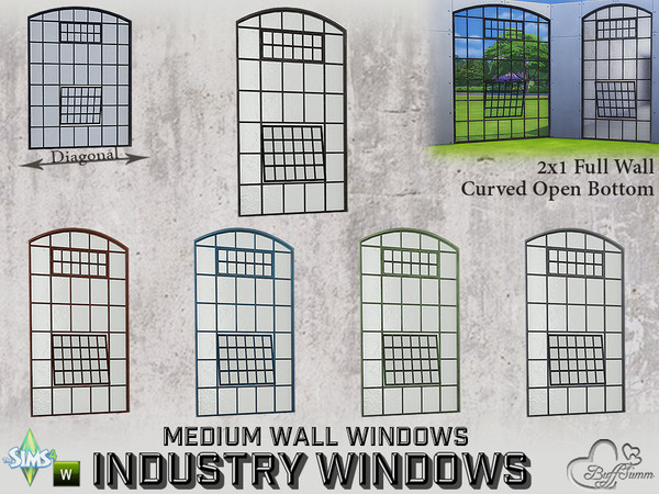 Sims 4 — Industry Windows Medium Wall Full Curved Open Bottom by BuffSumm — Part of the *Build Industry Set* Created by