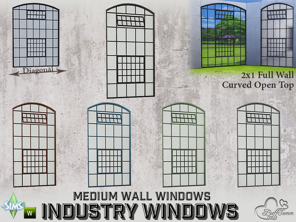 Sims 4 — Industry Windows Medium Wall 2x1 Full Curved Open Top by BuffSumm — Part of the *Build Industry Set* Created by