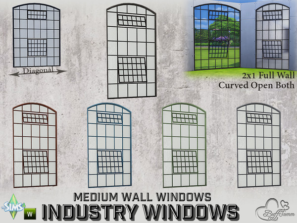 Sims 4 — Industry Windows Medium Wall 2x1 Full Curved Open Both by BuffSumm — Part of the *Build Industry Set* Created by