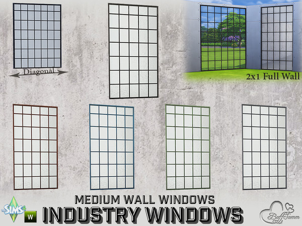 Sims 4 — Industry Windows Medium Wall 2x1 Full by BuffSumm — Part of the *Build Industry Set* Created by BuffSumm @ TSR