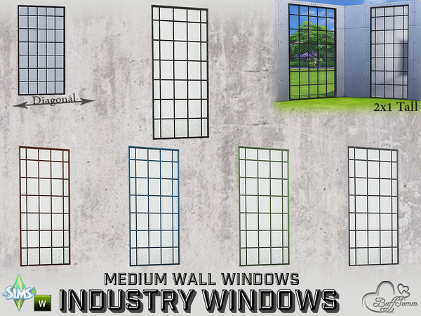 Sims 4 — Industry Windows Medium Wall 2x1 Tall by BuffSumm — Part of the *Build Industry Set* Created by BuffSumm @ TSR