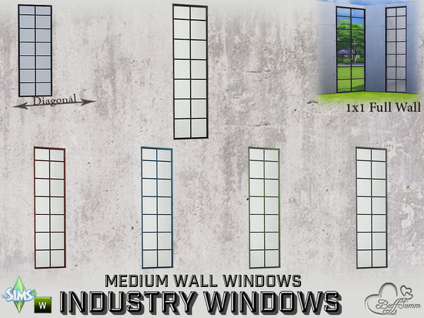 Sims 4 — Industry Windows Medium Wall 1x1 Full by BuffSumm — Part of the *Build Industry Set* Created by BuffSumm @ TSR