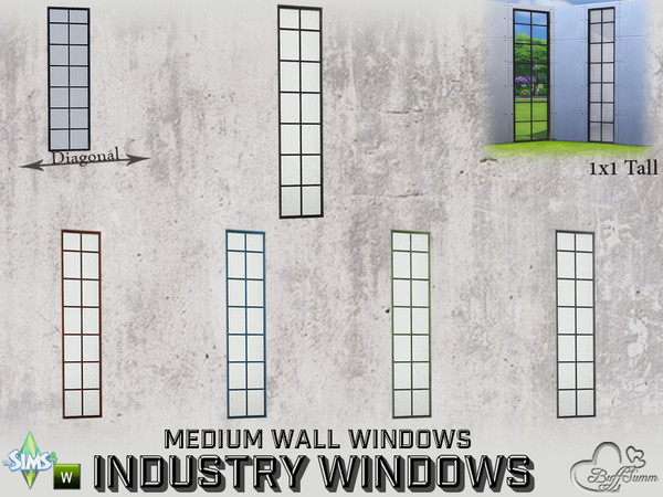Sims 4 — Industry Windows Medium Wall 1x1 Tall by BuffSumm — Part of the *Build Industry Set* Created by BuffSumm @ TSR