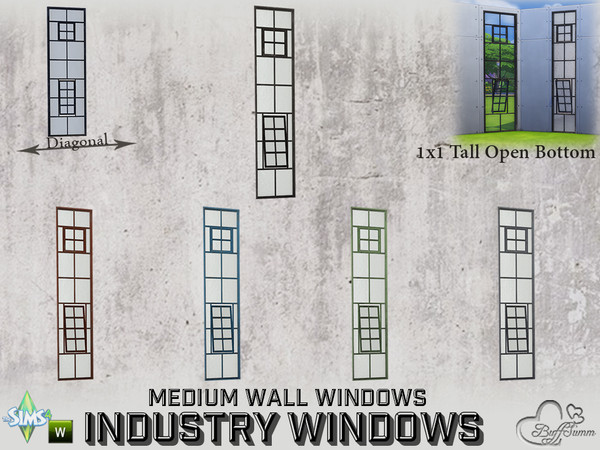 Sims 4 — Industry Windows Medium Wall 1x1 Tall Open Bottom by BuffSumm — Part of the *Build Industry Set* Created by